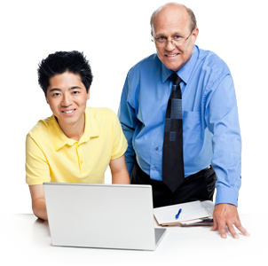 teacher and student with computer