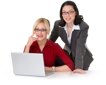teacher and trainer at laptop computer