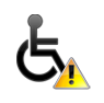 wheelchair symbol with exclamation point